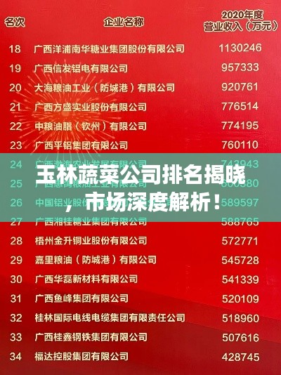 玉林蔬菜公司排名揭曉，市場深度解析！